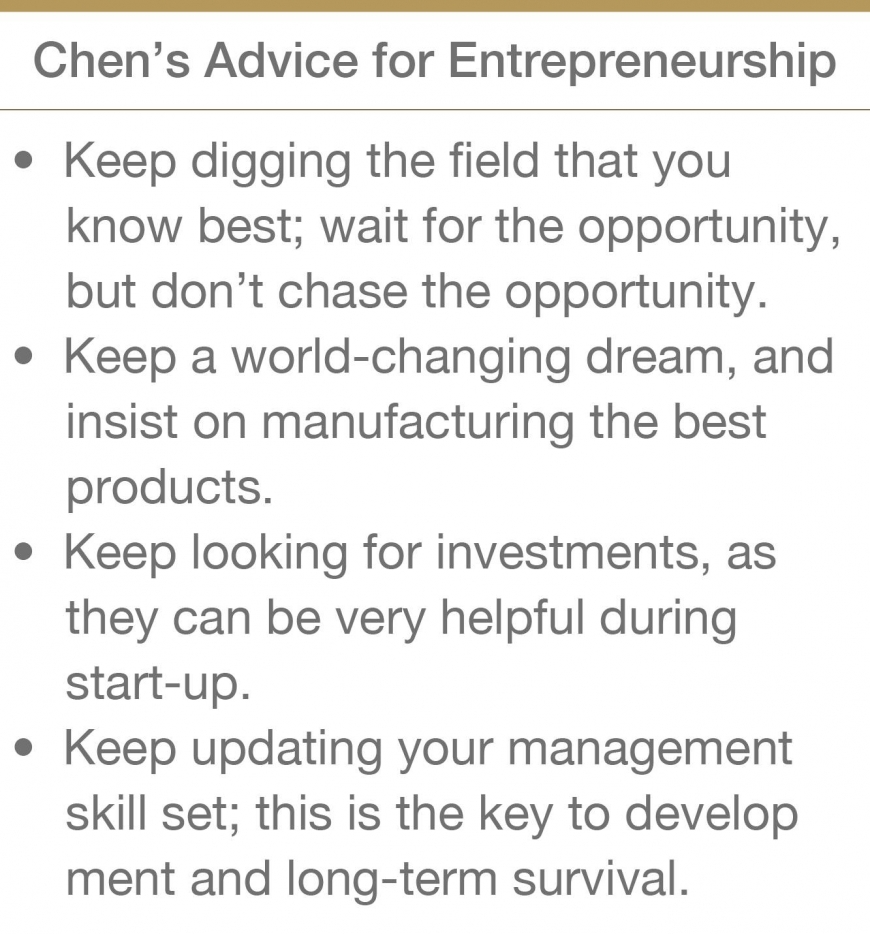 Chen's advice for entrepreneurship