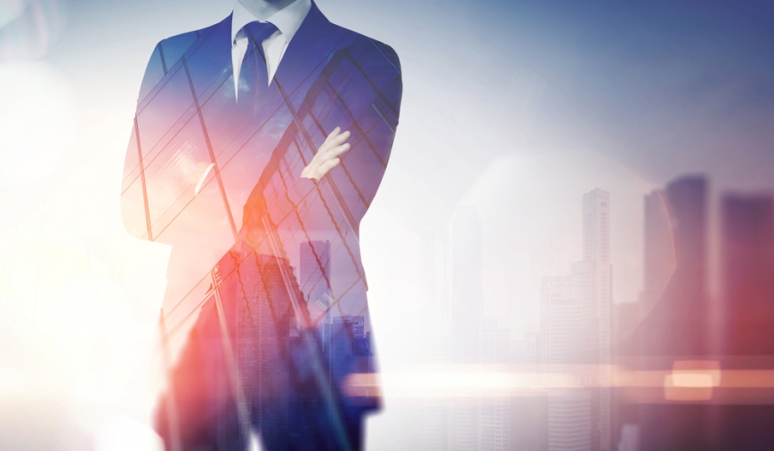 Executive with cityscape background